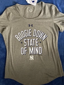 NY YANKEES WOMENS SHIRT MEDIUM UNDER ARMOUR BASEBALL BOOGIE DOWN STATE OF MIND - Picture 1 of 6