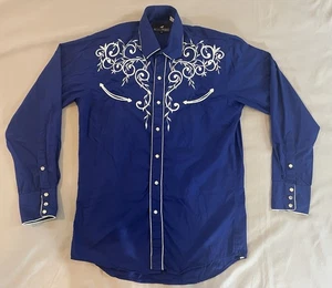 Vintage Western Shirt Button Up Western Express Pearl Buttons Blue M - Picture 1 of 18