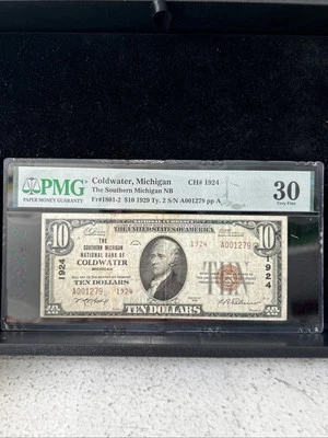 SASA 1929 Souther Michigan National Bank Coldwater Michigan $10 Pmg Vf30 - Image 1 of 2