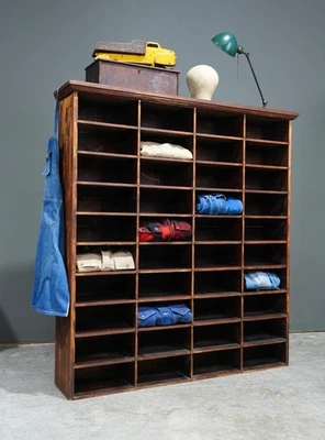 Antique Wood Cubby Apothecary Cabinet industrial vintage mail slot book case - Image 1 of 4