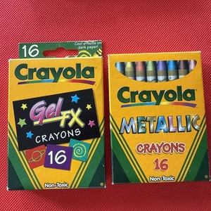 Neu Vintage Crayola Buntstifte Lot 2 Boxen 32 Buntstifte, Metallic Buntstifte, Gel FX Neu - Bild 1 von 7