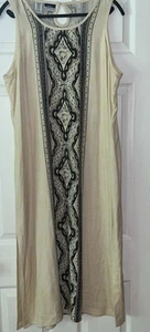 LL BEAN Traveler Yellow Black Geometric Silk Maxi Dress Womens Petite Large - Picture 1 of 11