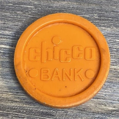 "Moneda de 10¢ vintage de plástico naranja Chicco Bank de 1""" Foto 1 de 3