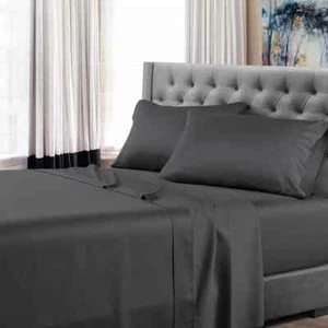 California King Sheet Set 4 pc 400 Thread Ct. Sateen Smoke Gray 16" Deep Pocket - Picture 1 of 1