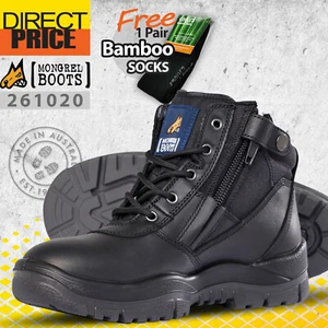 Mongrel Work Boots Steel Toe Safety Zip Sider Press Stud. Black Lace Up 261020 - Picture 1 of 11
