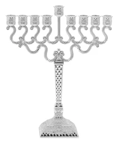 Traditional Menorah Silver Plated For Oil Or Candles 8.5" High - Picture 1 of 1