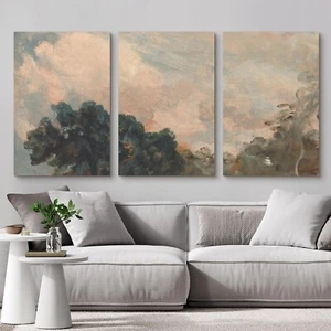 Wall26 Canvas Wall Art Set of 3 - Pastel Cloudy Sky Forest Tree Skyline Scenery - Picture 1 of 7