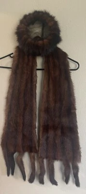 Hand Made Vintage Brown/Beige Mink Fur Stole Wrap And Hat Set - Image 1 of 4