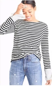 JCrew Striped Boatneck T-shirt Built In Cuffs F8860 Small Saint James Style - Picture 1 of 9