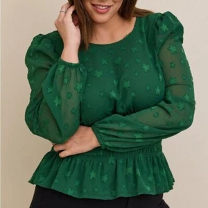 TORRID Crinkle Chiffon With Star Smocked Waist Puff Sleeve Top Peplum size 2X - Picture 1 of 16