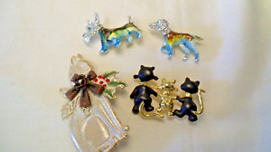 Vintage Dog & Cat Pins Brooches  Enamel Rhinestone & Embellished
