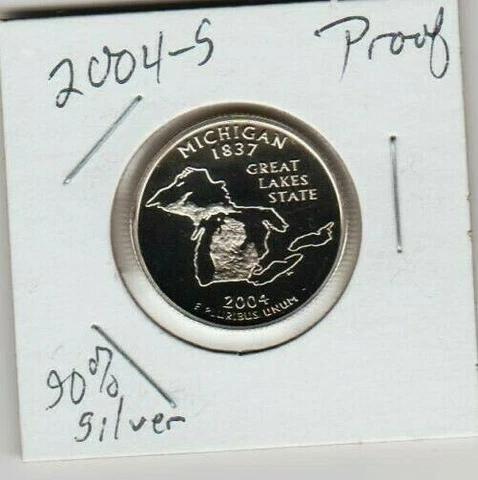 2004 S Michigan PROOF 90% Silver State QUARTER 1837 Mitten Great Lakes LIBERT ST Cover