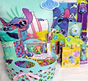 NEW DISNEY STITCH EASTER TOY GIFT BASKET PLUSH BLANKET PILLOW SET FIGURE TOYS - Picture 1 of 1