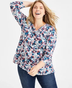 Style & Co Womens Plus Size 2X Floral Printed V-Neck Knit Tunic Top Meadow 1071 - Picture 1 of 7