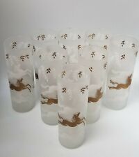 Vintage 1950s CAVALCADE HORSES  22K GOLD 8 GLASSES FROSTED LIBBEY white gold 