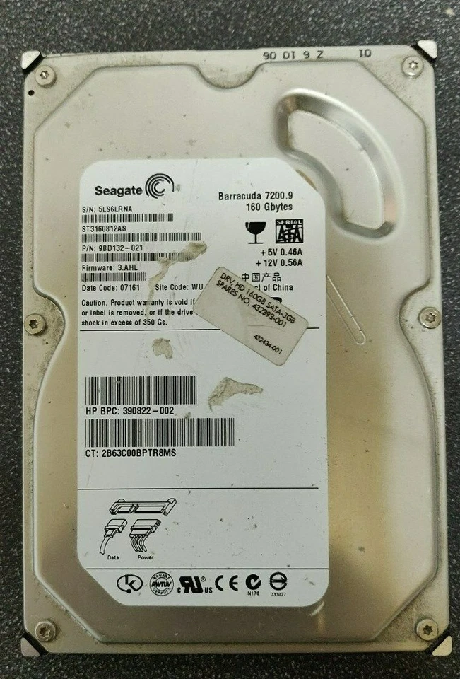 HP 432393-001 390822-001 ST3160812AS 160GB 7.2K RPM 3.5" SATA Hard Disk Drive - Image 1 of 1
