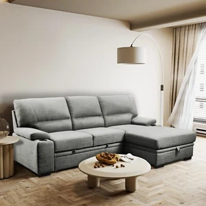 2 Piece Right Facing Sleeper Sectional Sofa Bed with Storage & Cupholder, Gray - Picture 1 of 12