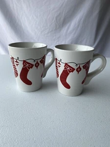 Coffee Mugs Holiday Christmas Stockings White/Red Lot Of2 California Pantry 2009 - Picture 1 of 4