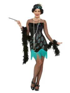 1920s Peacock Green/Blue Flapper Short Ladies Fancy Dress Costume & Headband - Picture 1 of 1