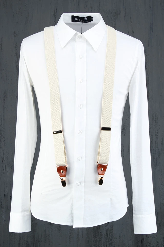 Byther Men's 1 1/4 inch Solid Straight Leather Clip Adjustable Y Back Suspender - Image 1 of 4