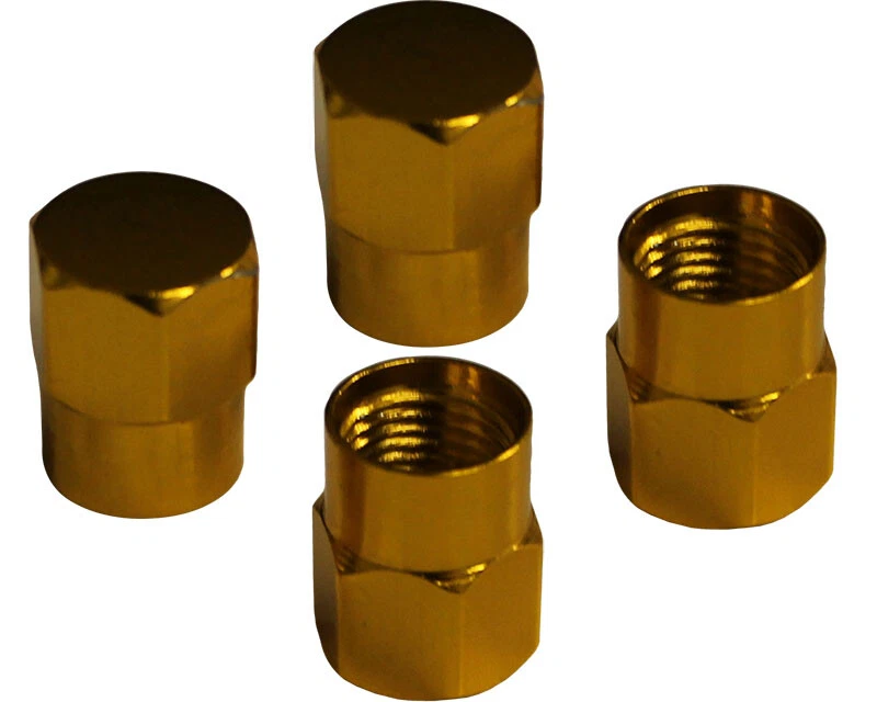 Paquete 4 Oro Aleación Hexagonal & Redondo Neumático Válvula Tapas Kart Carrera - Imagen 1 de 1