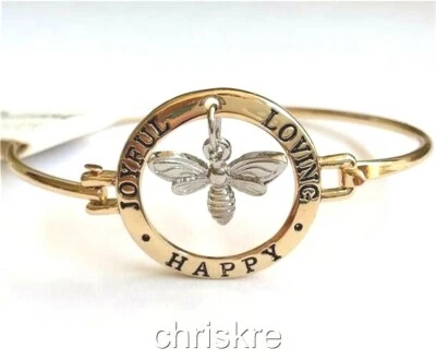 Brazalete Brazalete Bumble BEE HAPPYY Mensaje Alegría Amor Chapado en Oro 2 Tonos EE. UU. Foto 1 de 4