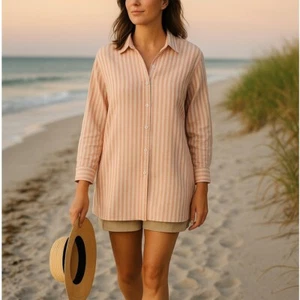 Soft Surroundings Button Down Shirt Striped 100% Cotton Long Sleeve Top Size 3X - Picture 1 of 11