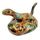 Ceramic Gecko Lizard Figurine Earthtones with Goldtone Highlights 4in