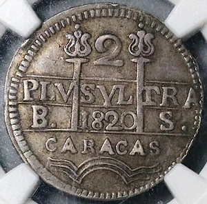 1820 NGC XF 45 Caracas 2 Reales Venezuela F7 Royalist Silver Coin (25031202C) - Picture 1 of 6