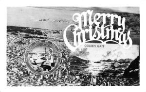 RPPC Navidad Golden Gate Puente SELLO DEL ESTADO DE CALIFORNIA c1940 Tarjeta Postal de Colección - Imagen 1 de 1