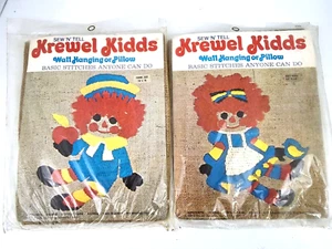 Vintage Sew N' Tell Krewel Kidds Raggedy Ann & Andy Wall Hanging or Pillow Kit  - Picture 1 of 4
