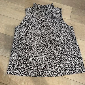 ANN TAYLOR DAMEN ROSA UND SCHWARZ GEBLÜMT STEHKRAGEN ÄRMELLOSE BLUSE LARGE - Bild 1 von 10