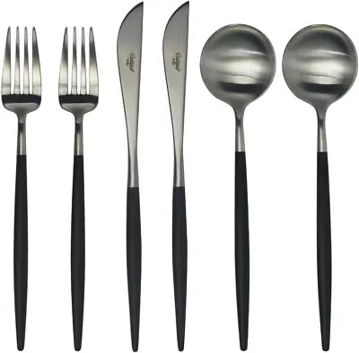 CUTIPOL GOA Black Dinner Set of 6 2 Knives 2 Forks 2 Spoons New - Image 1 of 4