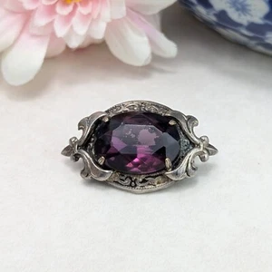 Vintage Purple Paste Silver Brooch - Scroll - Picture 1 of 9