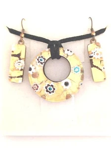 GOLD FLOWER AUTHENTIC VENETIAN MURANO GLASS NECKLACE EARRINGS JEWELRY SET 11MG - Picture 1 of 1