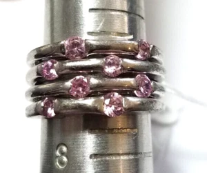 Vintage Silver Tone Pink Cubic Zirconia Studded Stacked Bands Ring Size 7 Us - Bild 1 von 6