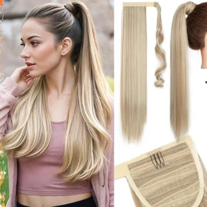 Hair ponytail Clip In as Real Human Hair Extensions Wrap Around Pony Tail Blonde - Picture 1 of 142
