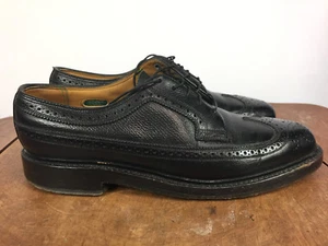 Vtg Florshiem Oxford Wing Tip Gunboat Black 6 Nail V Cleat Dress Shoes Imperial - Picture 1 of 9