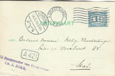 WW1 1914 postcard Rentmeester CLINGENDAAL cancel error Belg Centr. Comm.Refugees - Image 1 of 2