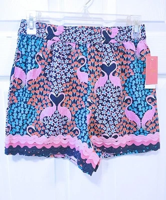 Simply Southern Shorts Small  Flamingos Elastic Waist Flowers and Rickrack - Image 1 of 3