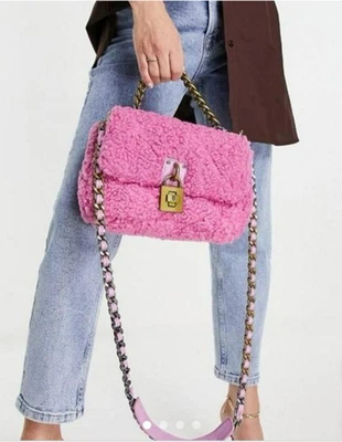 NWT Steve Madden BTERRA Pink Crossbody Bag Faux Fur 2 Handles Handbag - Image 1 of 4