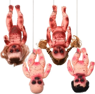 4 Pcs Halloween Bloody Dolls Creepy Haunted Doll Scary Hanging Zombie Dolls with - Image 1 of 4