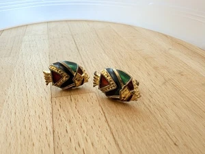Fish Vintage Sterling Vermeil And Enamel Cufflinks Tropical Fish - Picture 1 of 2