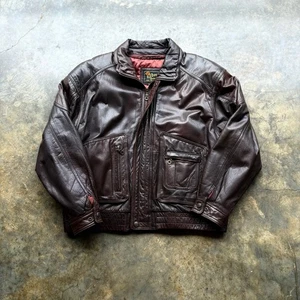 Vintage 90s Shiny Brown Leather Motorcycle Jacket - Picture 1 of 7