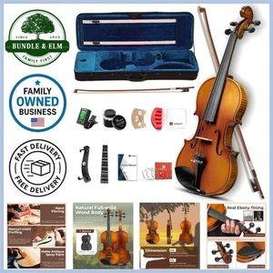 Violino Acustico Legno Massello Kit Completo Principiante Adulto Professionale Ebano - Foto 1 di 8