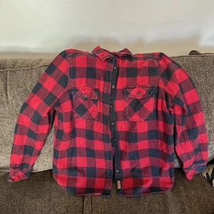 Roots Canada Buffalo Plaid Flannel Work Shirt Men's L Chore Farmhand Elbow Patch - Picture 1 of 3