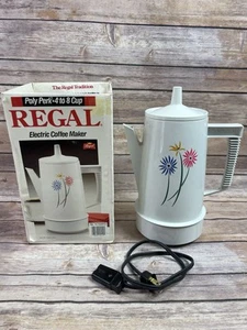 Percolador vintage Regal Poly Perk 4-8 tazas blanco azul rosa amarillo flor 7508 - Imagen 1 de 13