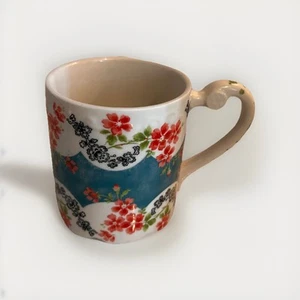 Tazza da tè caffè Anthropologie bordo smerlato vernice schizzi graziosa floreale - Foto 1 di 5