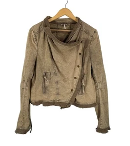 Free People Collaping Twill Asymmetrical Moto Jacket 90s tan Gr. L - Bild 1 von 7