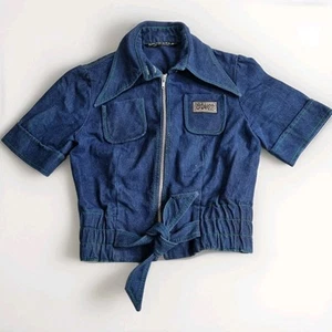 Vintage 70's Denim Top Jacket By HOUSE OF MERIVALE HEMMES Size XS-S Retro Disco - Picture 1 of 11